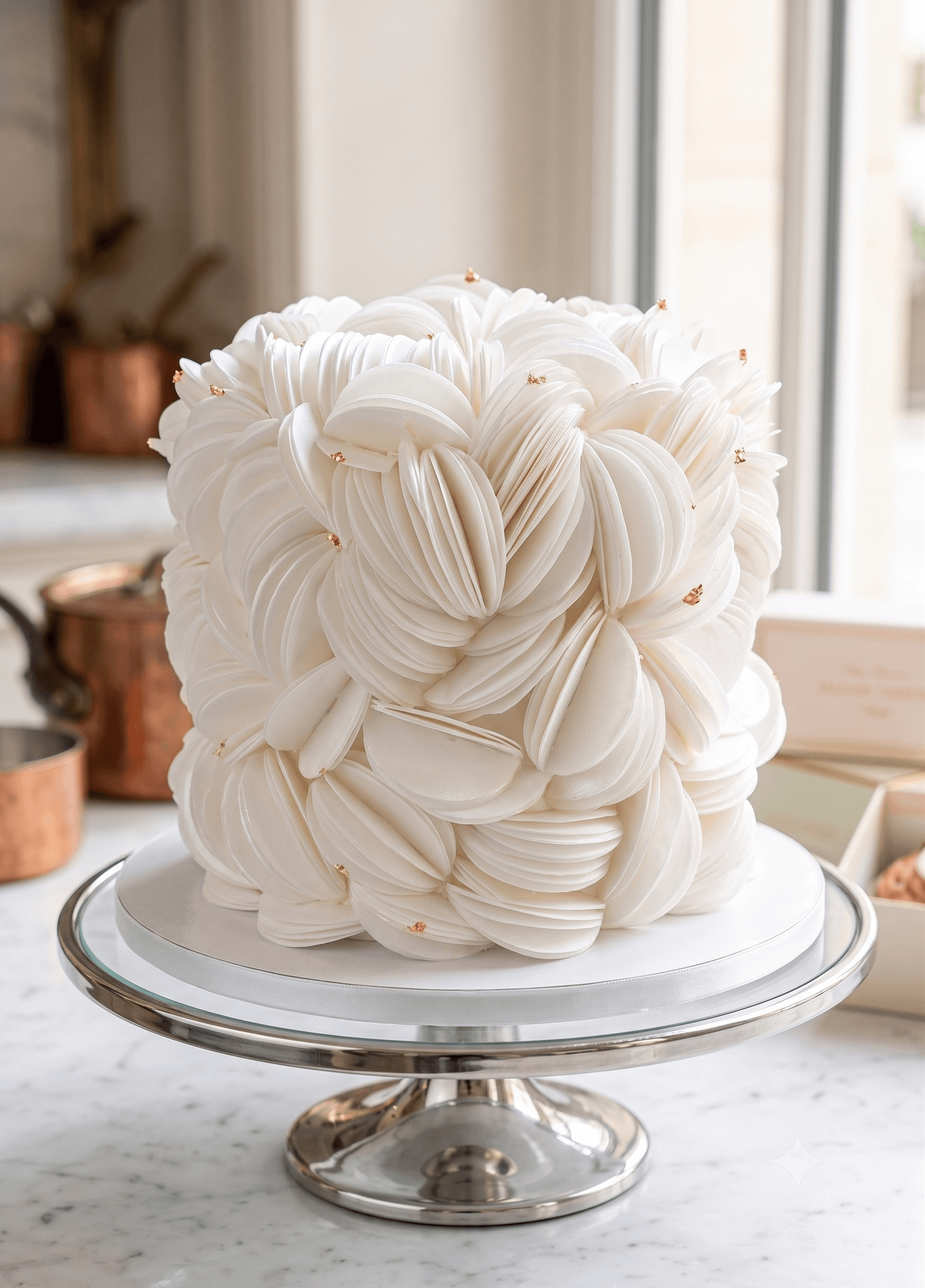 Sculptural white petal cake by Nyah Cakes